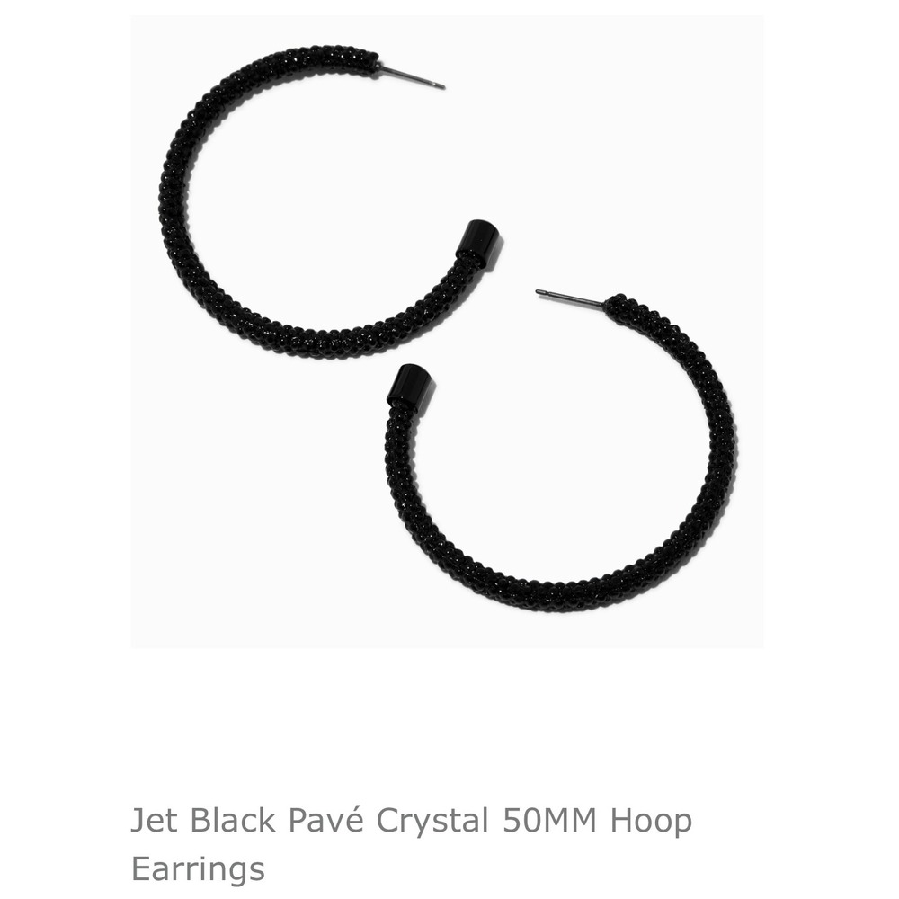 Jet Black Pavé Crystal‎ 50MM Hoop Earrings Sensitive Solutions Claire's